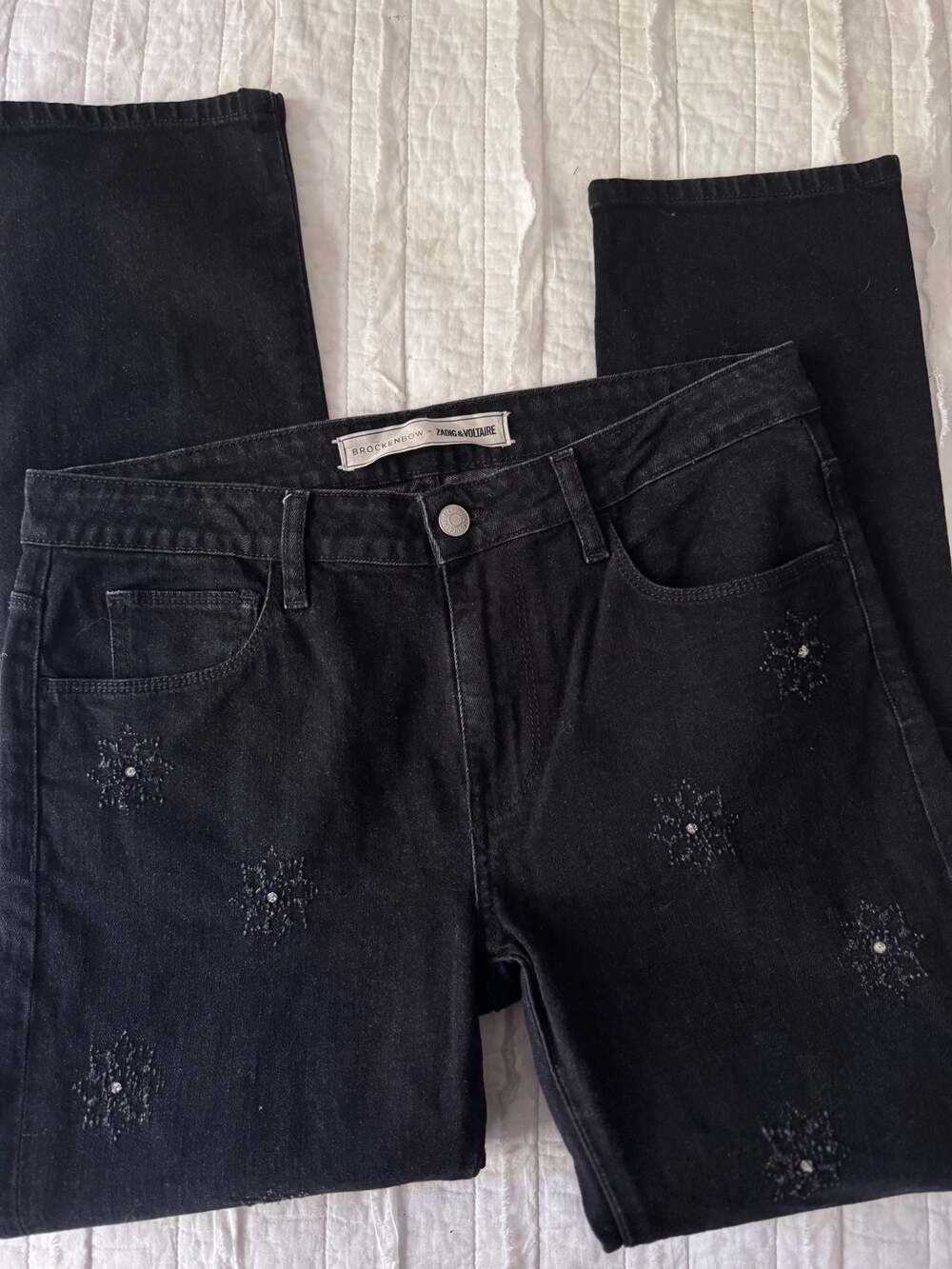 Zadig & Voltaire x Brockenbow Ritz Swarovski Crystal Black Jeans Size 28
